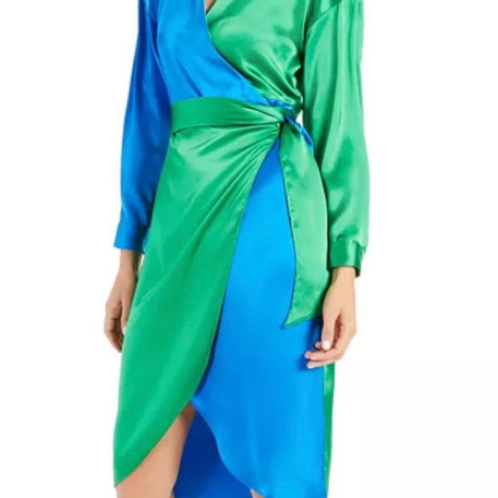INC Elegant Green and Blue Wrap Dress